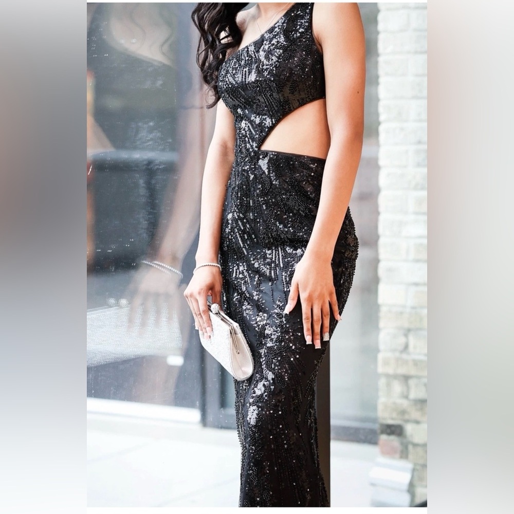 Clarisse One Shoulder Black Sequin Dress